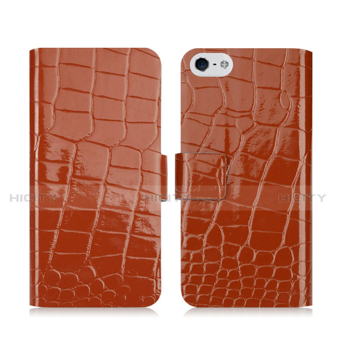 Coque Portefeuille Cuir Crocodile pour Apple iPhone 5 Marron Plus