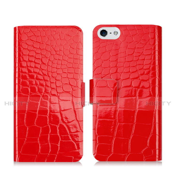 Coque Portefeuille Cuir Crocodile pour Apple iPhone 5 Rouge Plus