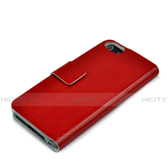 Coque Portefeuille Cuir Crocodile pour Apple iPhone 5 Rouge Plus