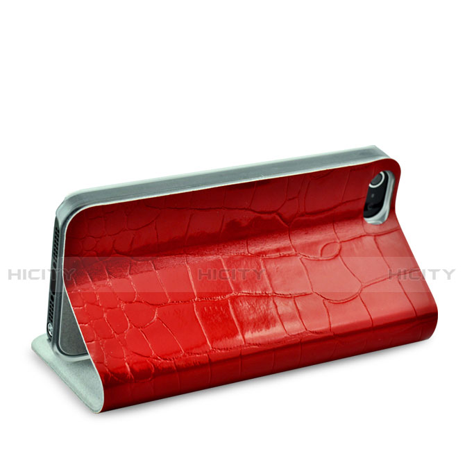 Coque Portefeuille Cuir Crocodile pour Apple iPhone 5 Rouge Plus