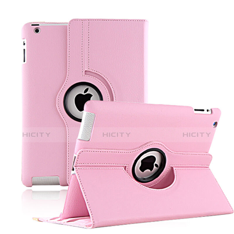 Coque Portefeuille Cuir Rotatif pour Apple iPad 2 Rose Plus