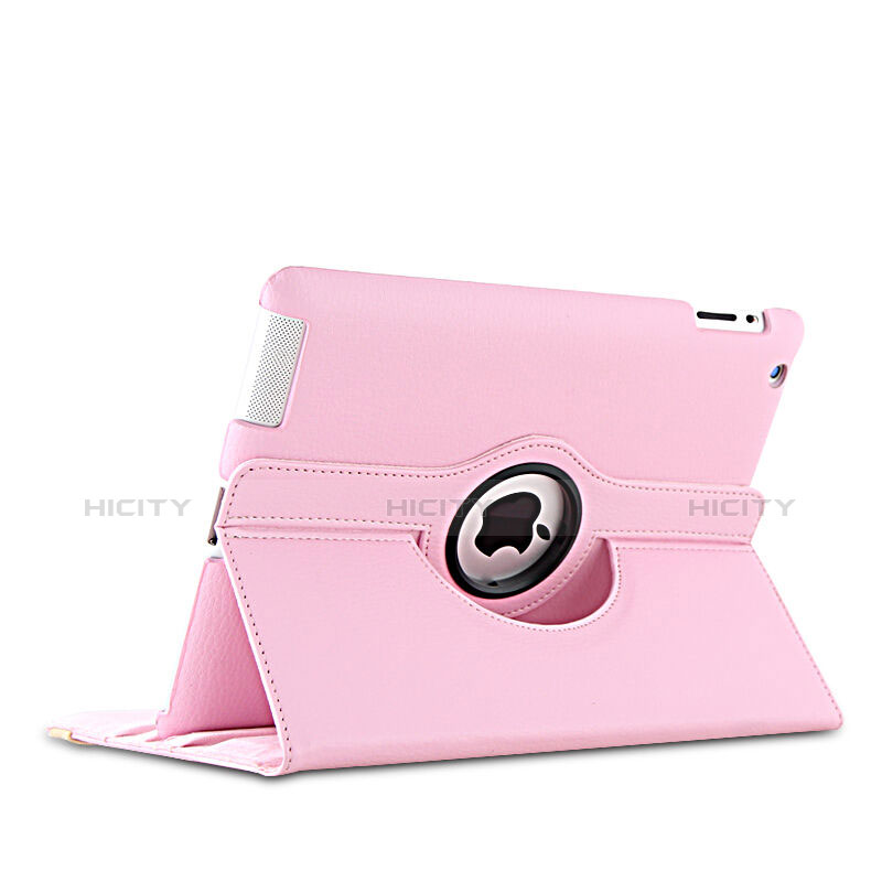 Coque Portefeuille Cuir Rotatif pour Apple iPad 2 Rose Plus