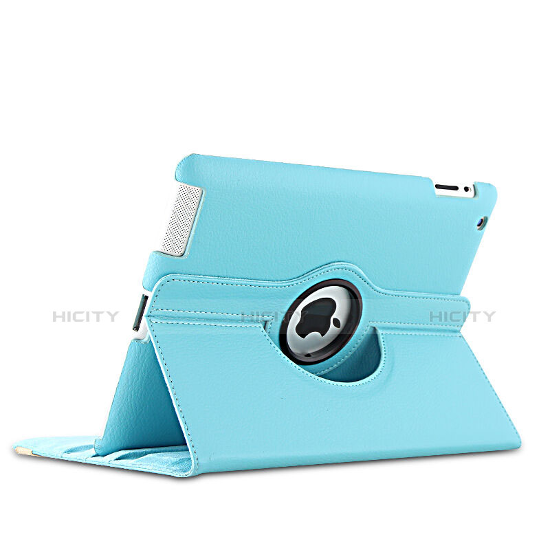 Coque Portefeuille Cuir Rotatif pour Apple iPad 3 Bleu Ciel Plus