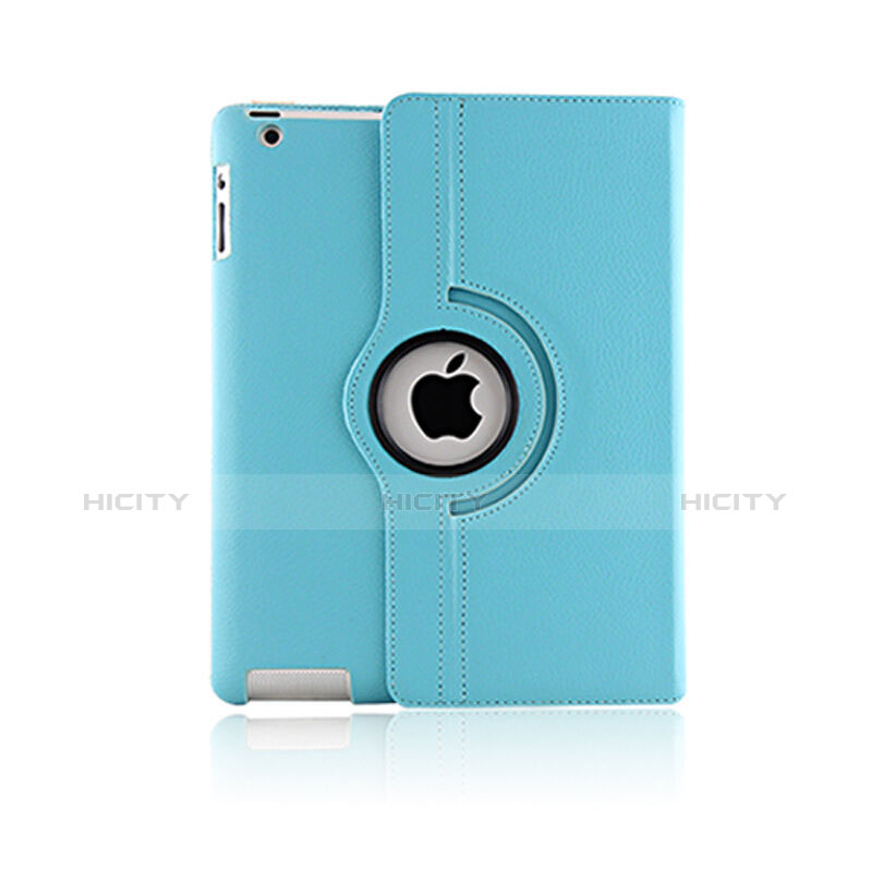 Coque Portefeuille Cuir Rotatif pour Apple iPad 3 Bleu Ciel Plus