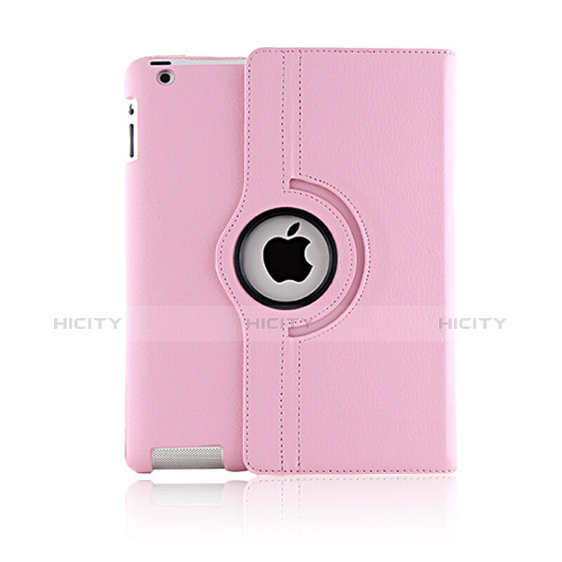 Coque Portefeuille Cuir Rotatif pour Apple iPad 3 Rose Plus