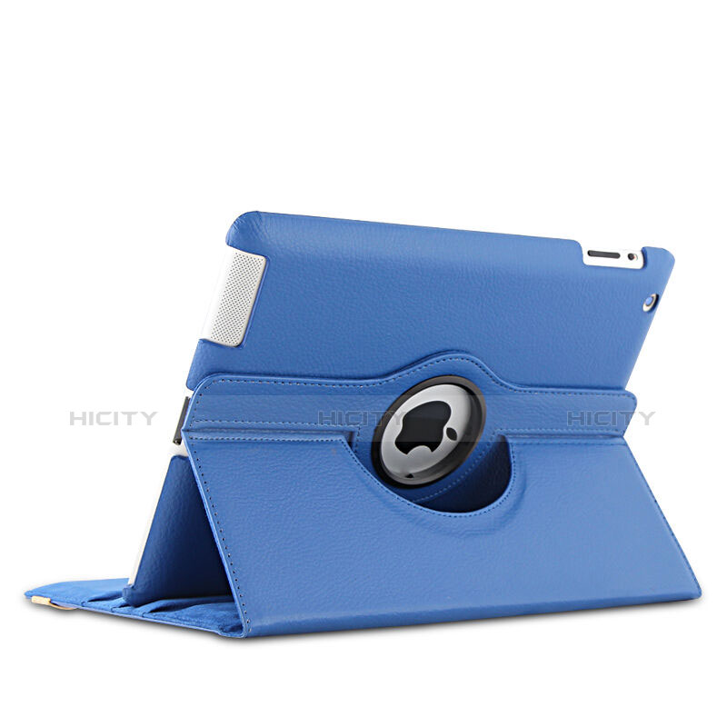 Coque Portefeuille Cuir Rotatif pour Apple iPad 4 Bleu Plus