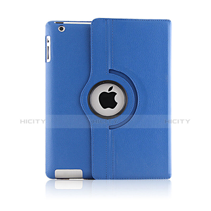 Coque Portefeuille Cuir Rotatif pour Apple iPad 4 Bleu Plus