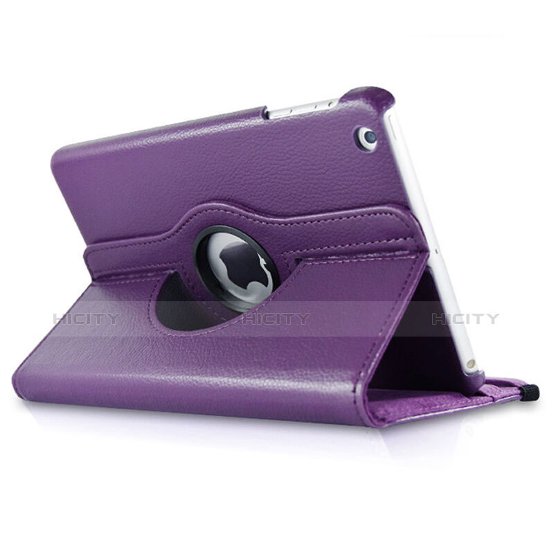 Coque Portefeuille Cuir Rotatif pour Apple iPad Mini 2 Violet Plus