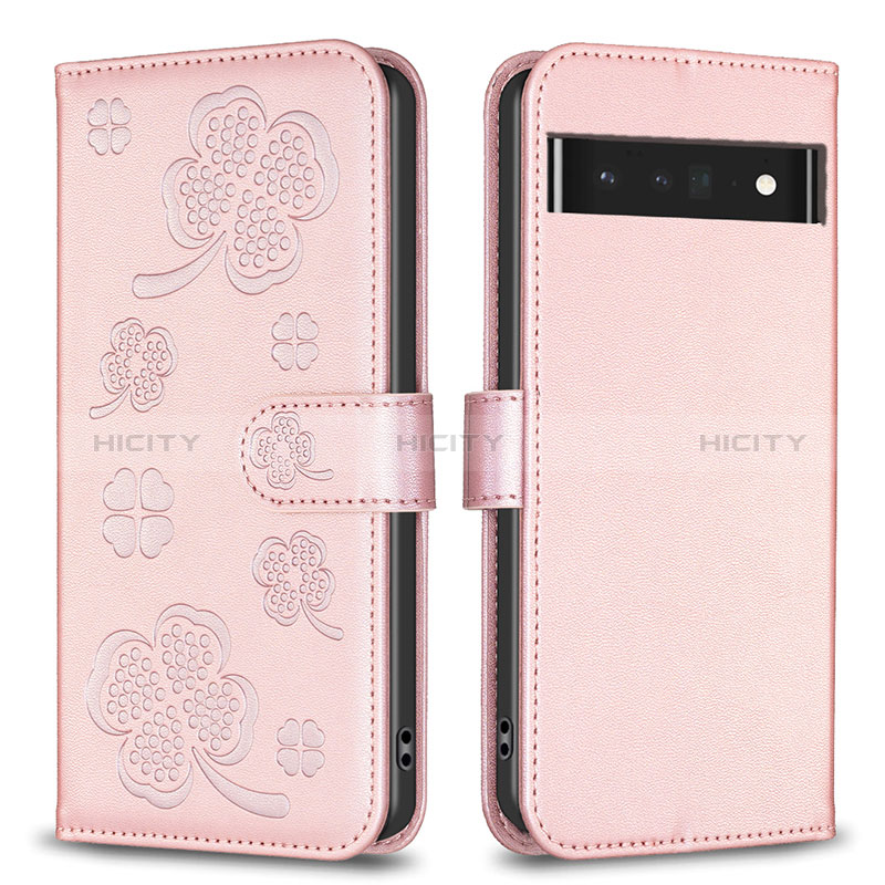 Coque Portefeuille Fleurs Livre Cuir Etui Clapet BF1 pour Google Pixel 7 Pro 5G Or Rose Plus