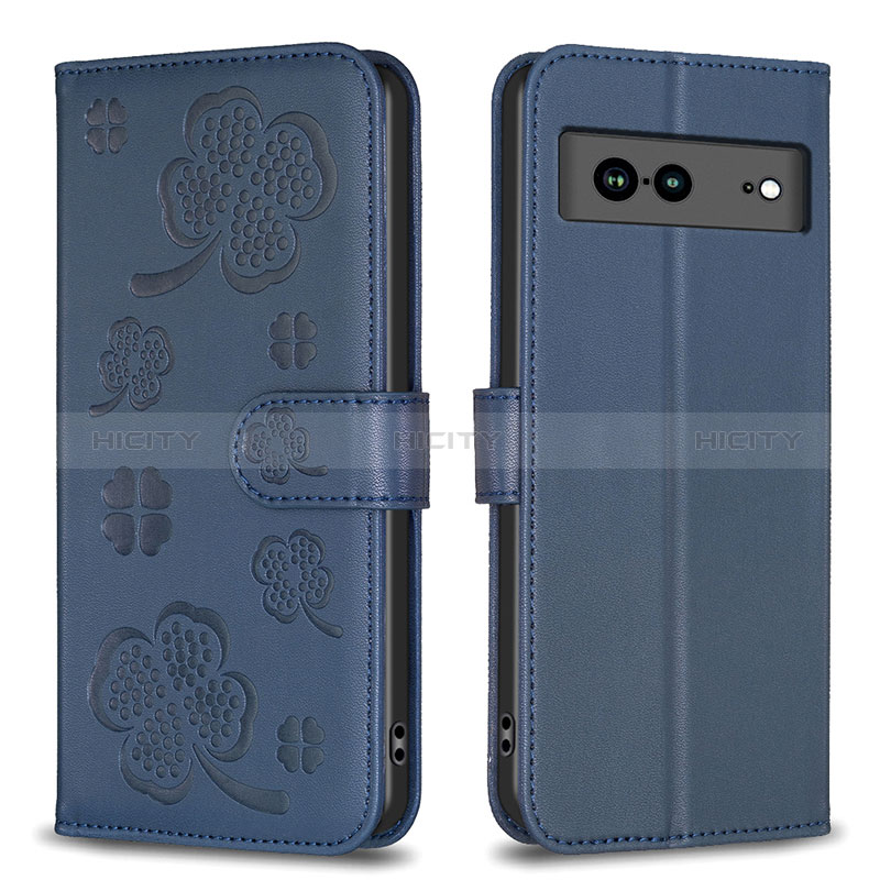 Coque Portefeuille Fleurs Livre Cuir Etui Clapet BF1 pour Google Pixel 7a 5G Bleu Plus