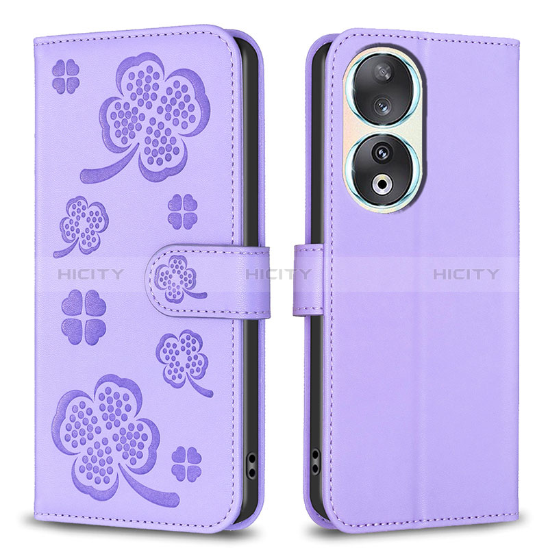 Coque Portefeuille Fleurs Livre Cuir Etui Clapet BF1 pour Huawei Honor 90 5G Violet Plus