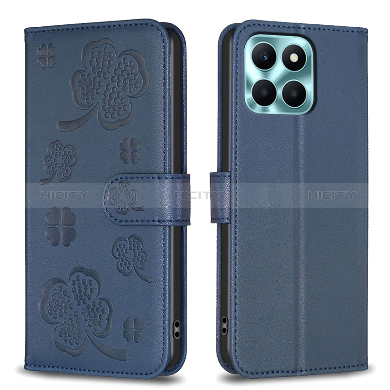 Coque Portefeuille Fleurs Livre Cuir Etui Clapet BF1 pour Huawei Honor X8b Bleu Plus