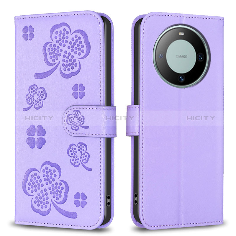 Coque Portefeuille Fleurs Livre Cuir Etui Clapet BF1 pour Huawei Mate 60 Pro+ Plus Violet Plus