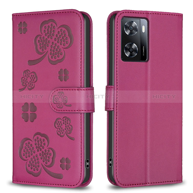 Coque Portefeuille Fleurs Livre Cuir Etui Clapet BF1 pour Oppo A57 4G Rose Rouge Plus