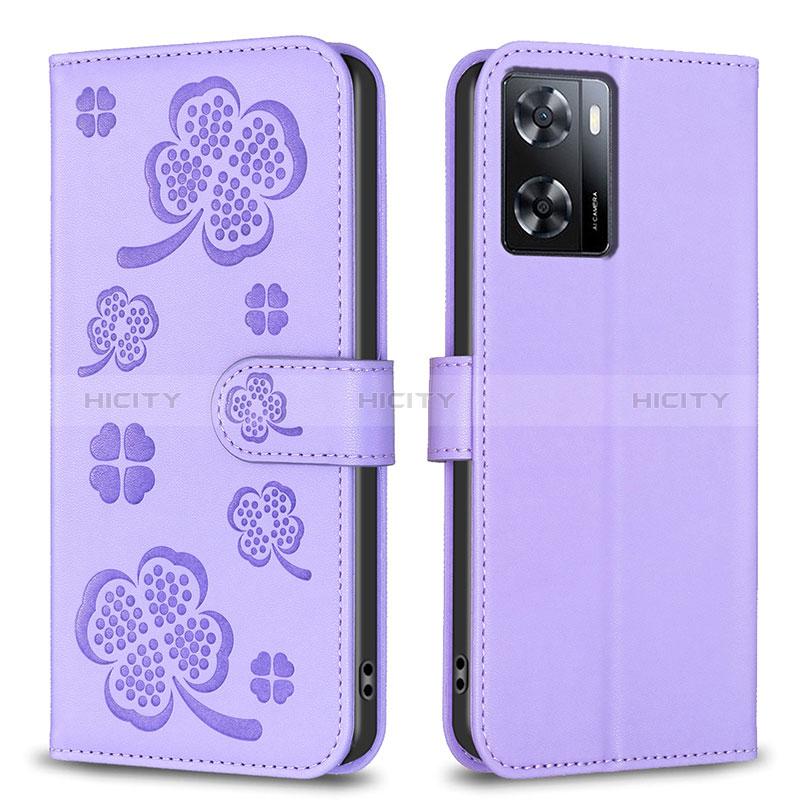 Coque Portefeuille Fleurs Livre Cuir Etui Clapet BF1 pour Oppo A57 4G Violet Plus