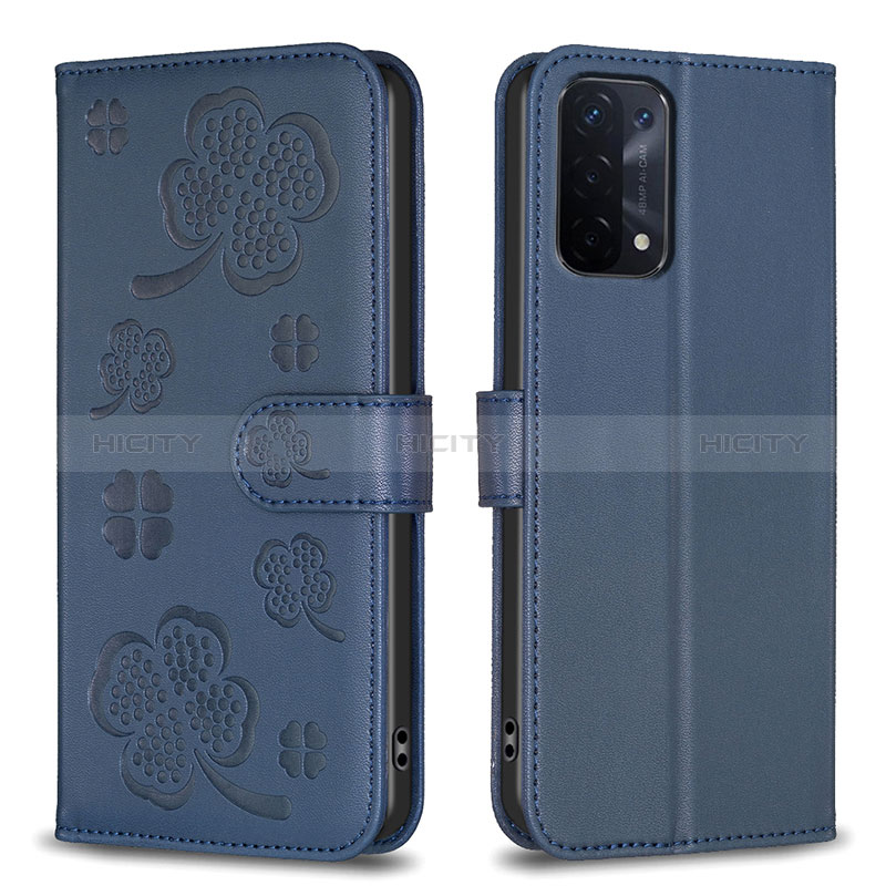 Coque Portefeuille Fleurs Livre Cuir Etui Clapet BF1 pour Oppo A74 5G Bleu Plus