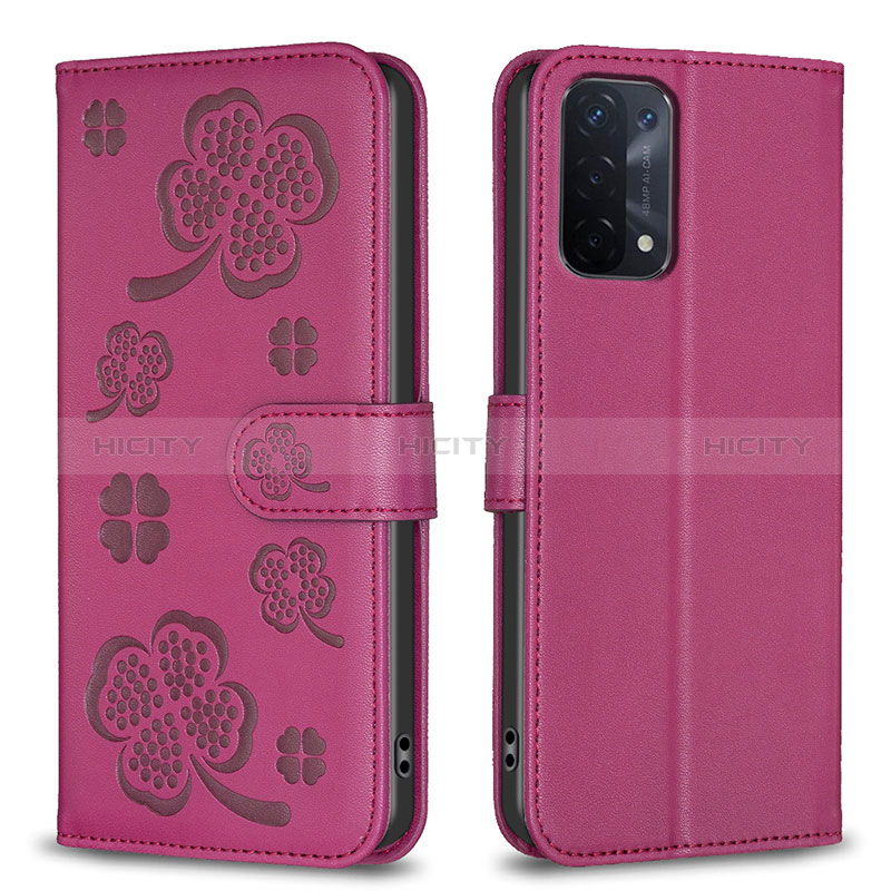 Coque Portefeuille Fleurs Livre Cuir Etui Clapet BF1 pour Oppo A74 5G Rose Rouge Plus