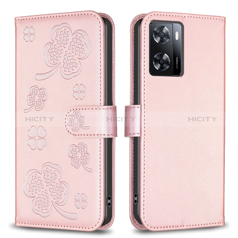 Coque Portefeuille Fleurs Livre Cuir Etui Clapet BF1 pour Oppo A77 4G Or Rose Plus