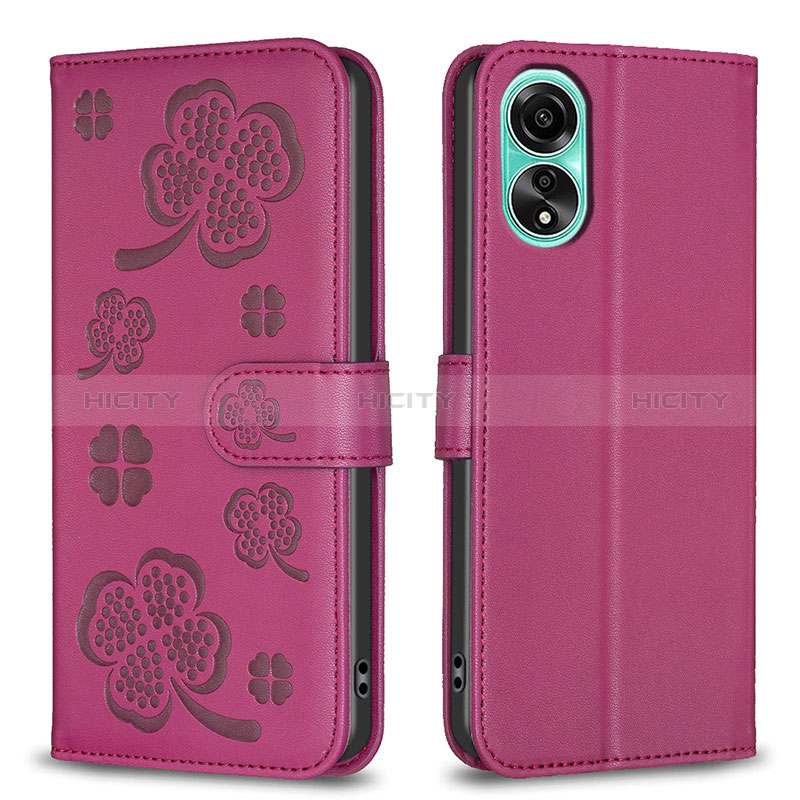 Coque Portefeuille Fleurs Livre Cuir Etui Clapet BF1 pour Oppo A78 4G Rose Rouge Plus