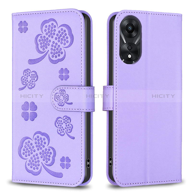 Coque Portefeuille Fleurs Livre Cuir Etui Clapet BF1 pour Oppo A78 5G Violet Plus