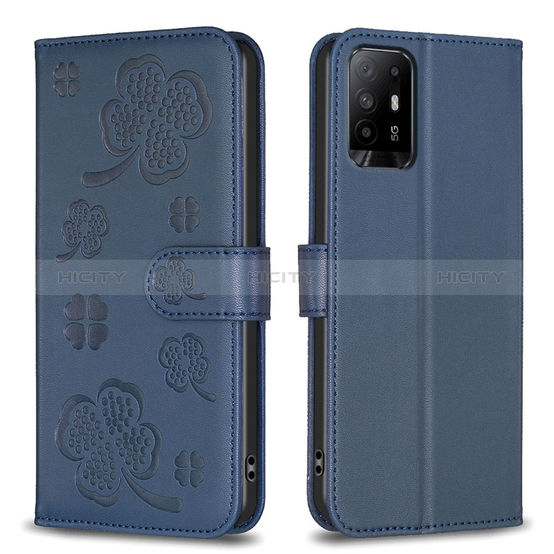 Coque Portefeuille Fleurs Livre Cuir Etui Clapet BF1 pour Oppo A94 5G Bleu Plus