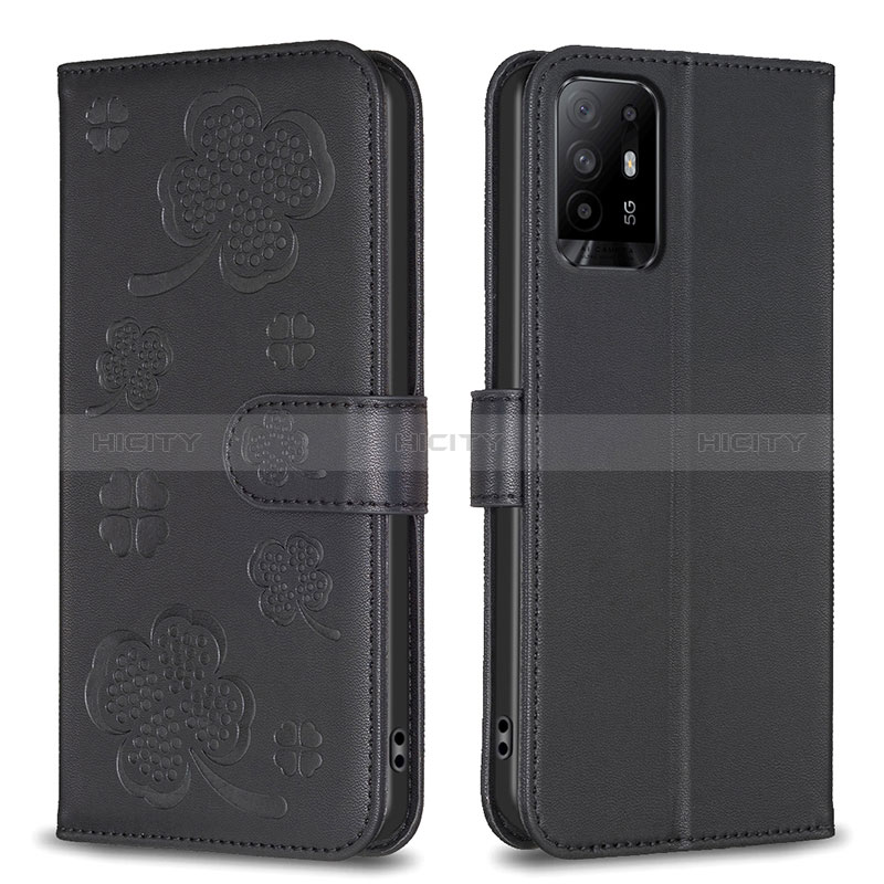 Coque Portefeuille Fleurs Livre Cuir Etui Clapet BF1 pour Oppo A94 5G Noir Plus