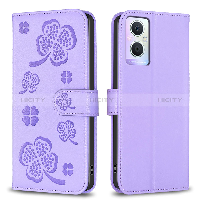 Coque Portefeuille Fleurs Livre Cuir Etui Clapet BF1 pour Oppo A96 5G Violet Plus