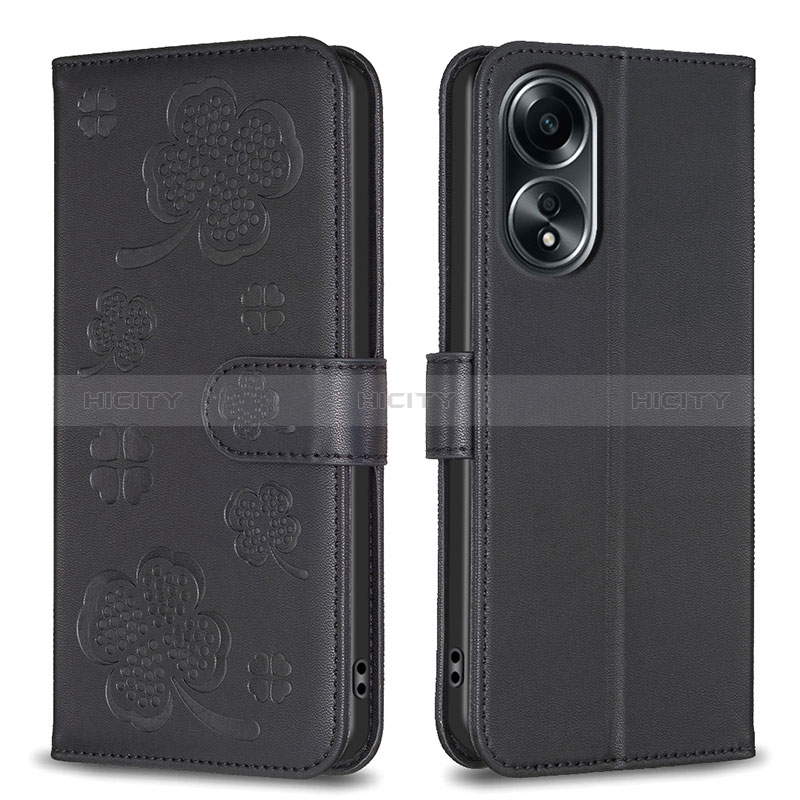 Coque Portefeuille Fleurs Livre Cuir Etui Clapet BF1 pour Oppo A98 5G Noir Plus