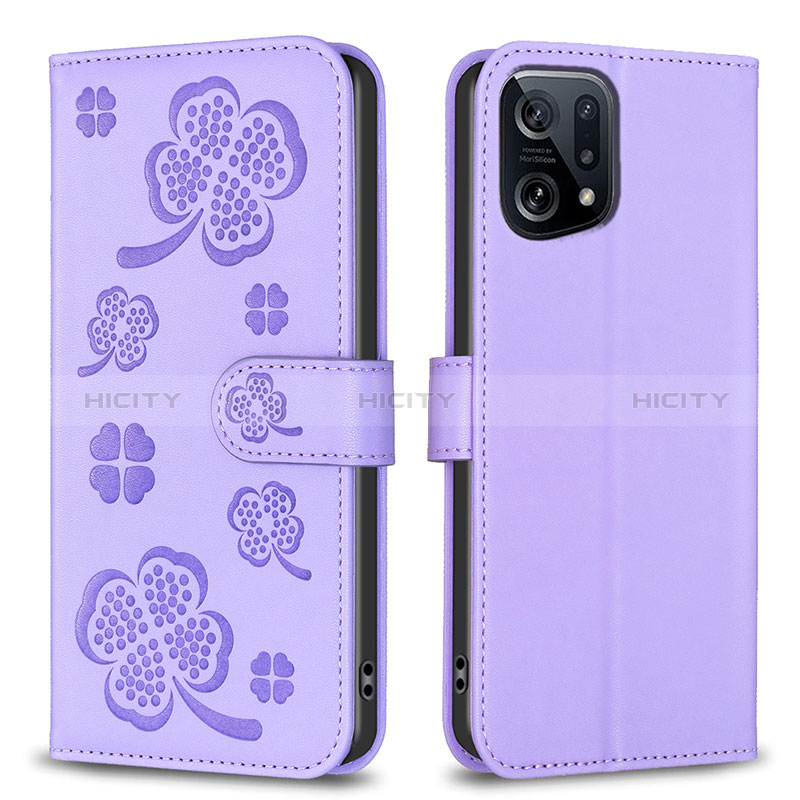 Coque Portefeuille Fleurs Livre Cuir Etui Clapet BF1 pour Oppo Find X5 5G Violet Plus