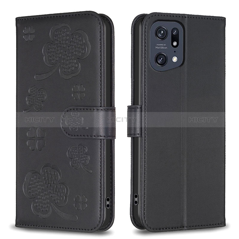 Coque Portefeuille Fleurs Livre Cuir Etui Clapet BF1 pour Oppo Find X5 Pro 5G Noir Plus