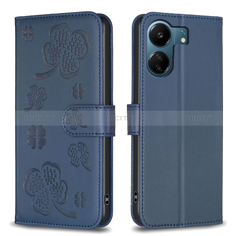 Coque Portefeuille Fleurs Livre Cuir Etui Clapet BF1 pour Xiaomi Poco C65 Bleu Plus