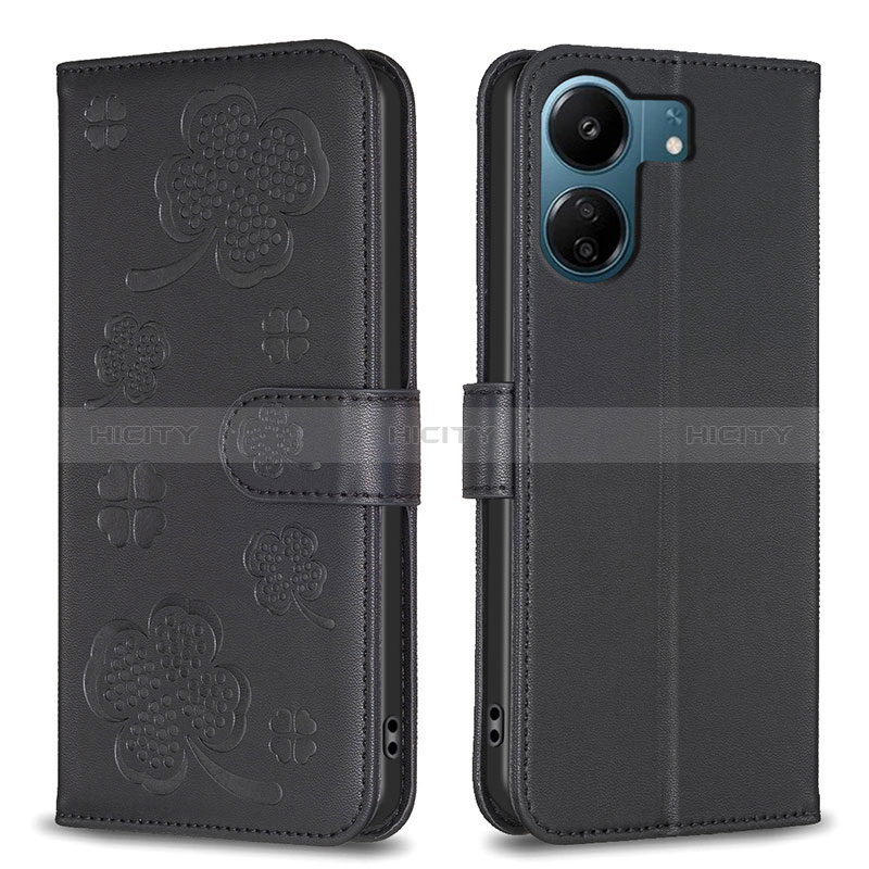 Coque Portefeuille Fleurs Livre Cuir Etui Clapet BF1 pour Xiaomi Poco C65 Noir Plus