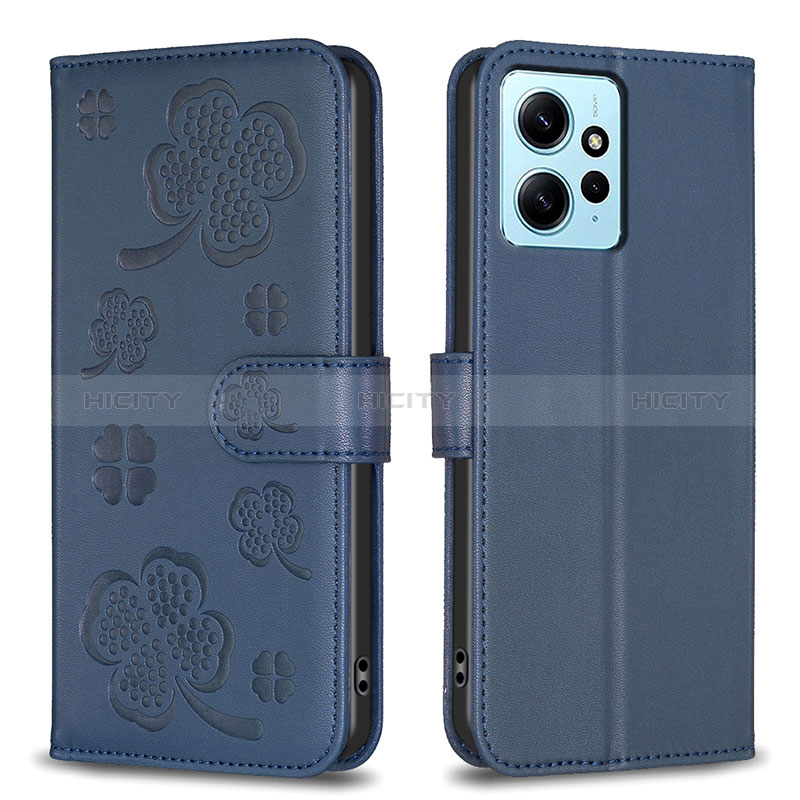 Coque Portefeuille Fleurs Livre Cuir Etui Clapet BF1 pour Xiaomi Redmi Note 12 4G Bleu Plus