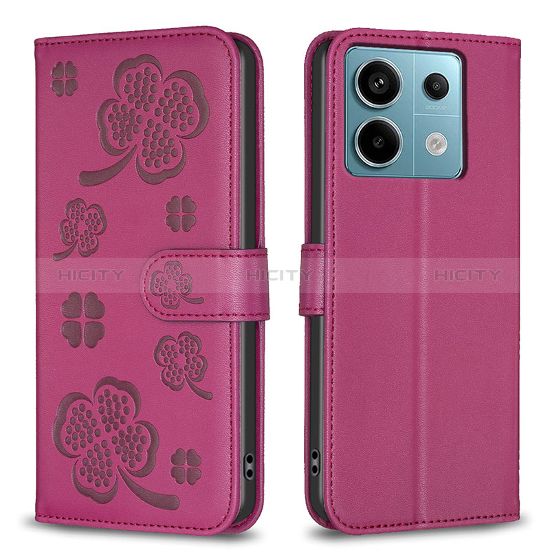 Coque Portefeuille Fleurs Livre Cuir Etui Clapet BF1 pour Xiaomi Redmi Note 13 Pro 5G Rose Rouge Plus