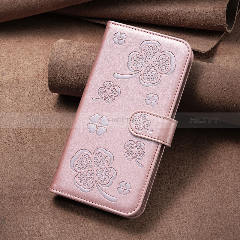 Coque Portefeuille Fleurs Livre Cuir Etui Clapet BF2 pour Oppo A54s Or Rose Plus