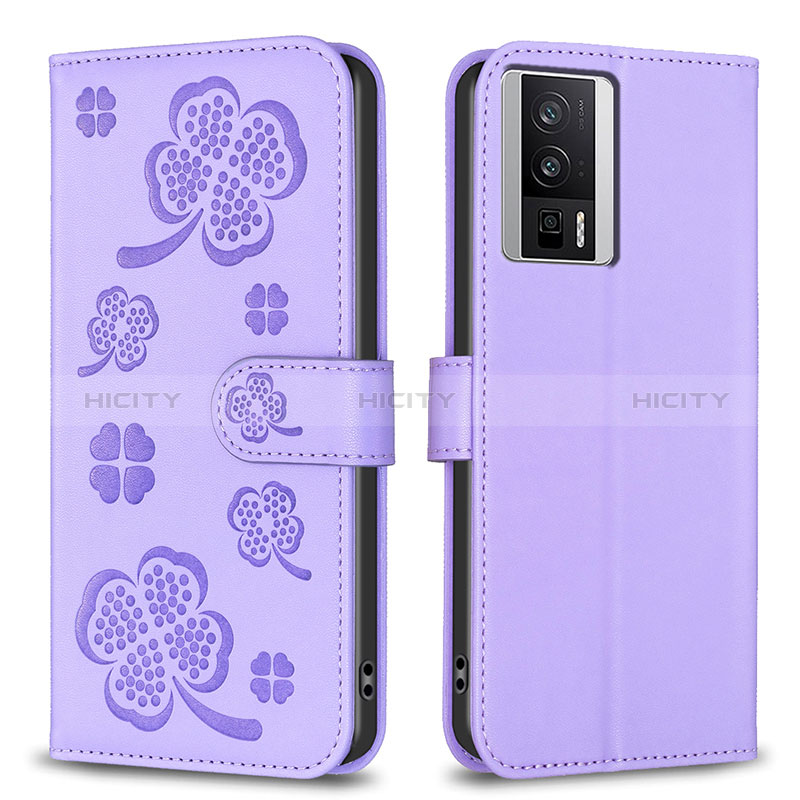 Coque Portefeuille Fleurs Livre Cuir Etui Clapet BF2 pour Xiaomi Poco F5 Pro 5G Violet Plus