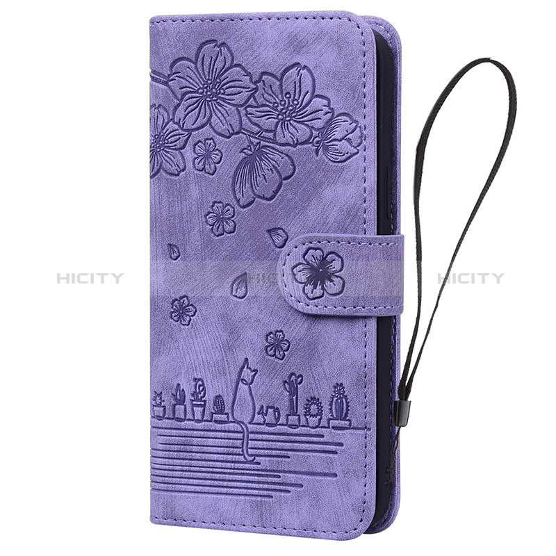 Coque Portefeuille Fleurs Livre Cuir Etui Clapet HF1 pour Huawei Honor 90 Lite 5G Violet Plus