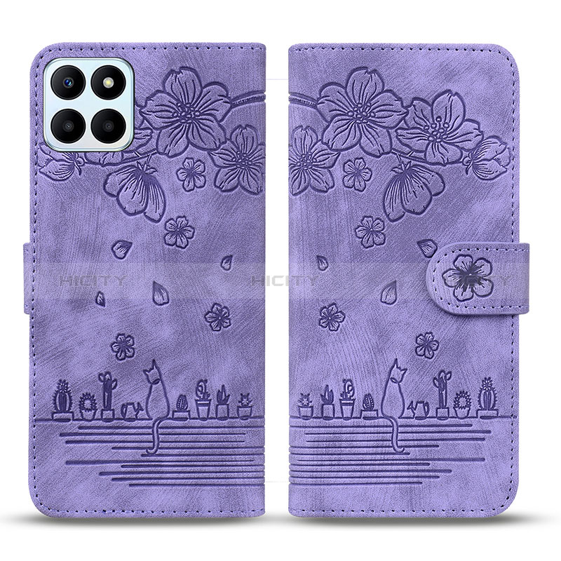 Coque Portefeuille Fleurs Livre Cuir Etui Clapet HF1 pour Huawei Honor X6a Plus