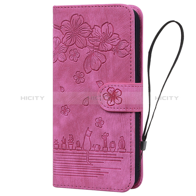 Coque Portefeuille Fleurs Livre Cuir Etui Clapet HF2 pour Huawei Honor 90 5G Rose Rouge Plus