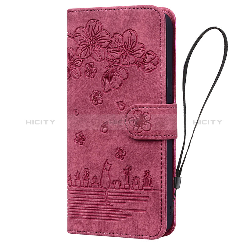 Coque Portefeuille Fleurs Livre Cuir Etui Clapet HF2 pour Huawei Honor 90 5G Rouge Plus