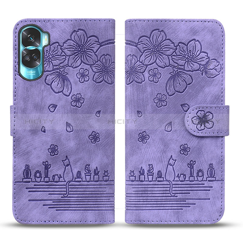 Coque Portefeuille Fleurs Livre Cuir Etui Clapet HF2 pour Huawei Honor 90 Lite 5G Plus