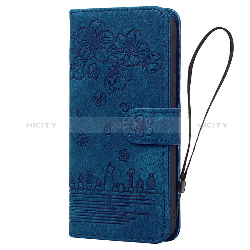 Coque Portefeuille Fleurs Livre Cuir Etui Clapet HF2 pour Huawei Honor X6a Bleu Plus