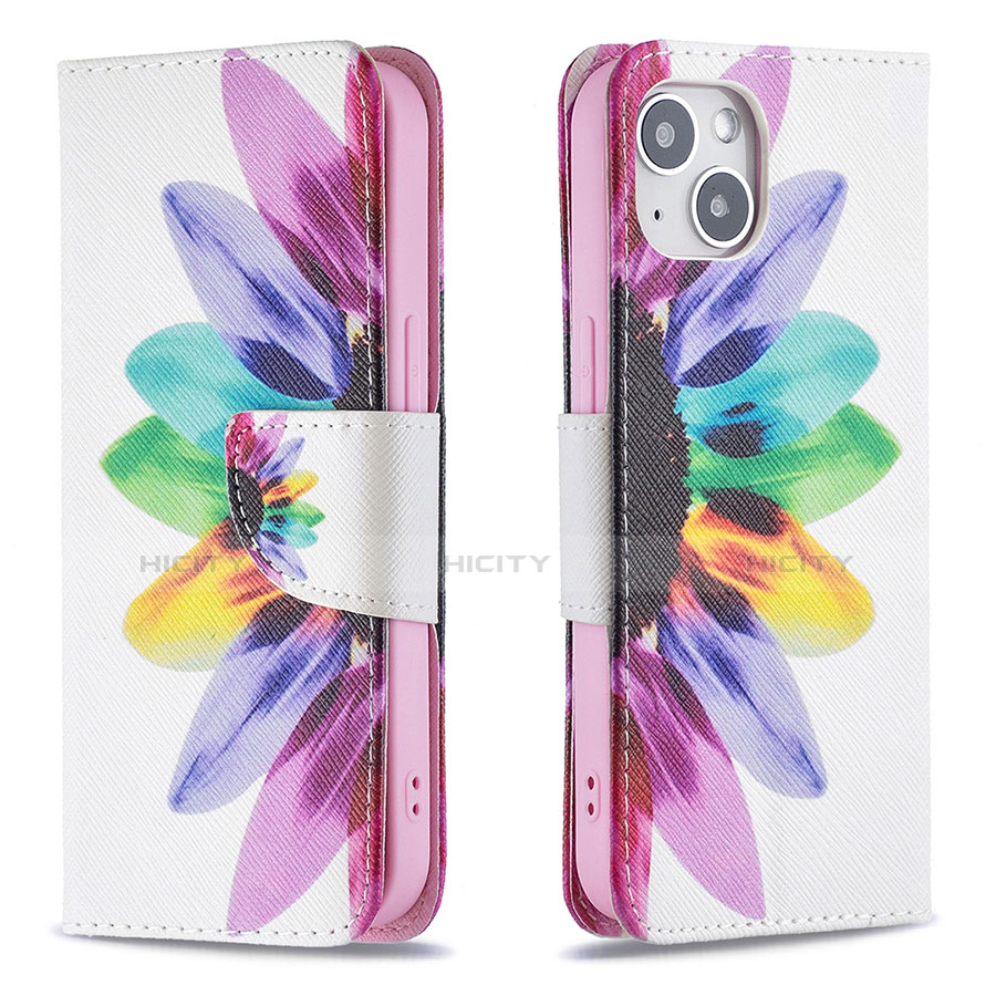 Coque Portefeuille Fleurs Livre Cuir Etui Clapet L01 pour Apple iPhone 13 Colorful Plus