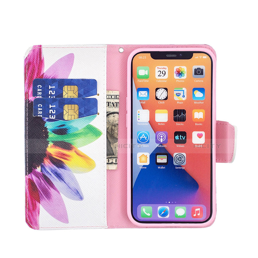 Coque Portefeuille Fleurs Livre Cuir Etui Clapet L01 pour Apple iPhone 13 Colorful Plus