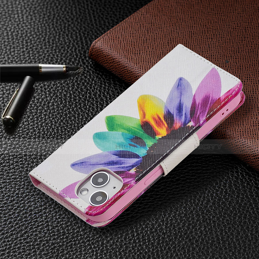 Coque Portefeuille Fleurs Livre Cuir Etui Clapet L01 pour Apple iPhone 13 Colorful Plus