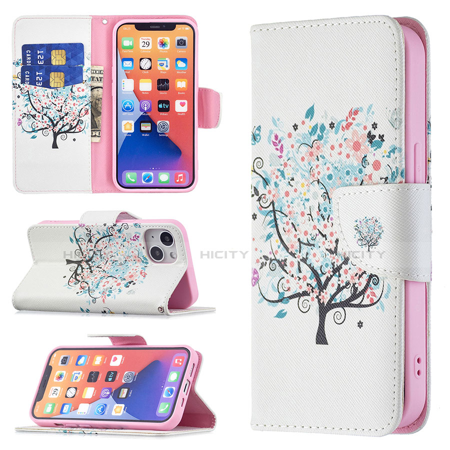 Coque Portefeuille Fleurs Livre Cuir Etui Clapet L01 pour Apple iPhone 13 Mini Mixte Plus