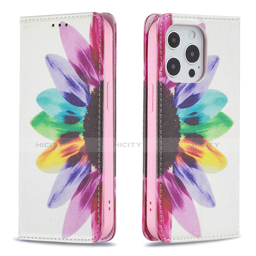 Coque Portefeuille Fleurs Livre Cuir Etui Clapet L01 pour Apple iPhone 13 Pro Max Rose Plus