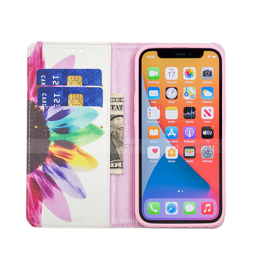 Coque Portefeuille Fleurs Livre Cuir Etui Clapet L01 pour Apple iPhone 13 Pro Max Rose Plus