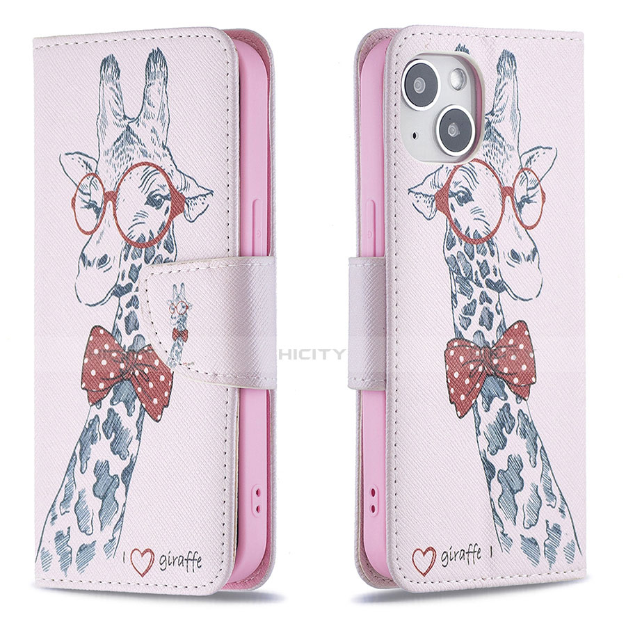 Coque Portefeuille Fleurs Livre Cuir Etui Clapet L01 pour Apple iPhone 13 Rose Plus