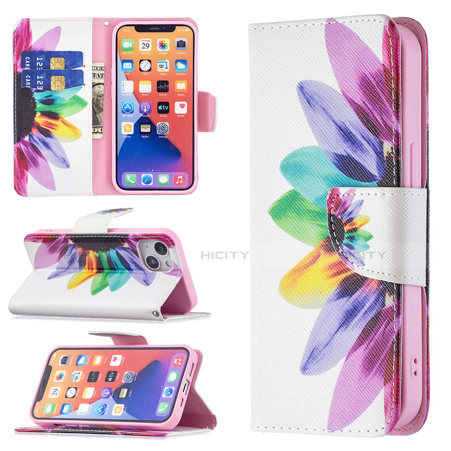 Coque Portefeuille Fleurs Livre Cuir Etui Clapet L01 pour Apple iPhone 14 Plus Colorful Plus